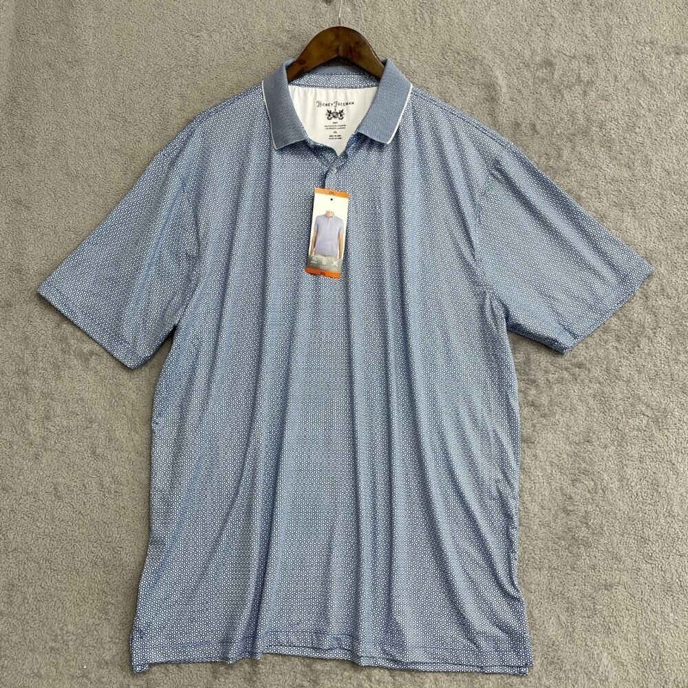 NEW Hickey Freeman Men's XXL Golf Polo Shirt Blue Geometric Print